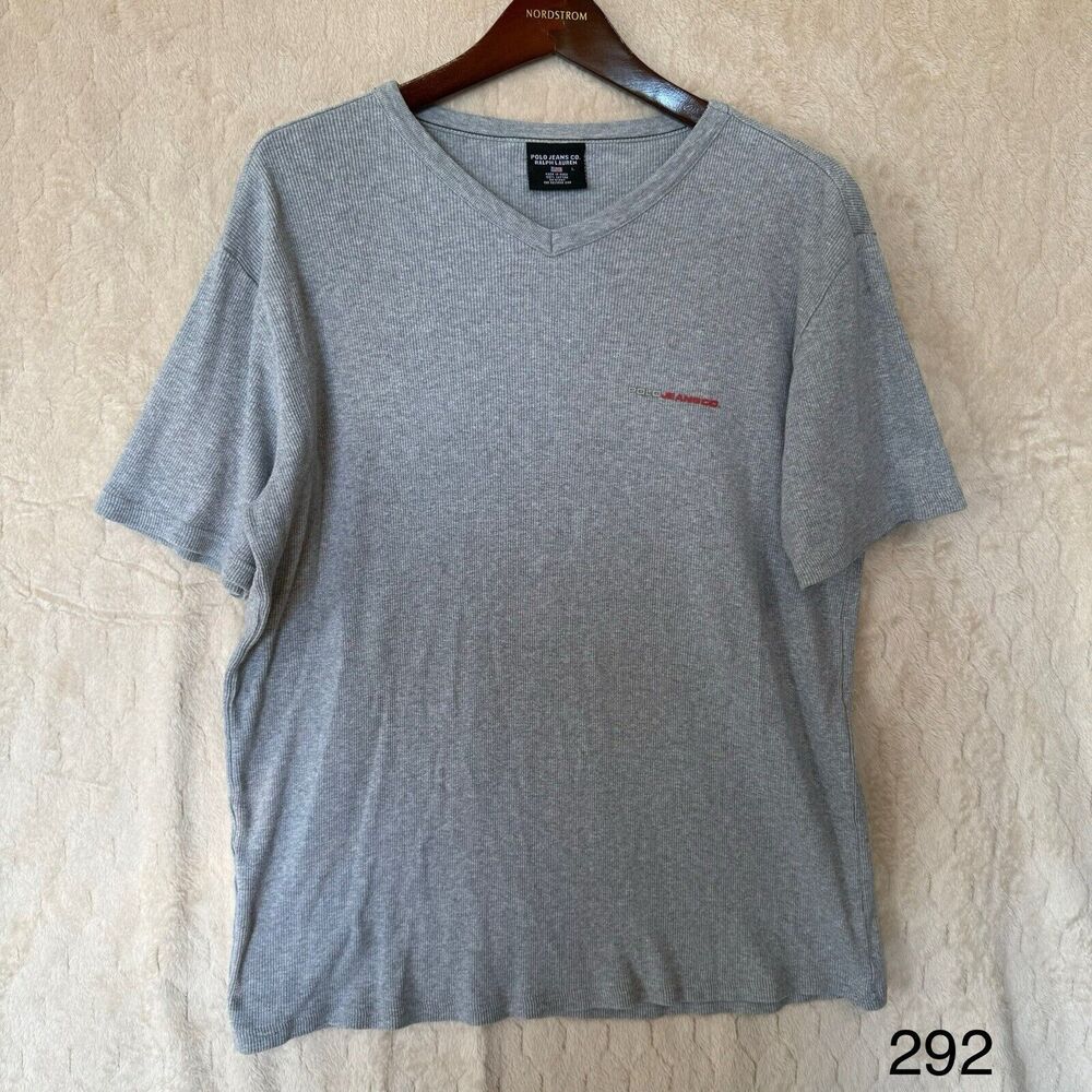 Vintage Y2K Polo Jeans Co. Ralph Lauren Thermal‎ Gray T-Shirt L 100% Cotton